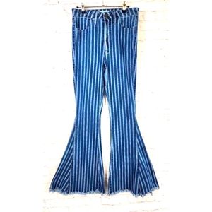 Show Me Your Mumu Berkeley Bells High Waisted Striped Bell Bottom Jeans Size 28